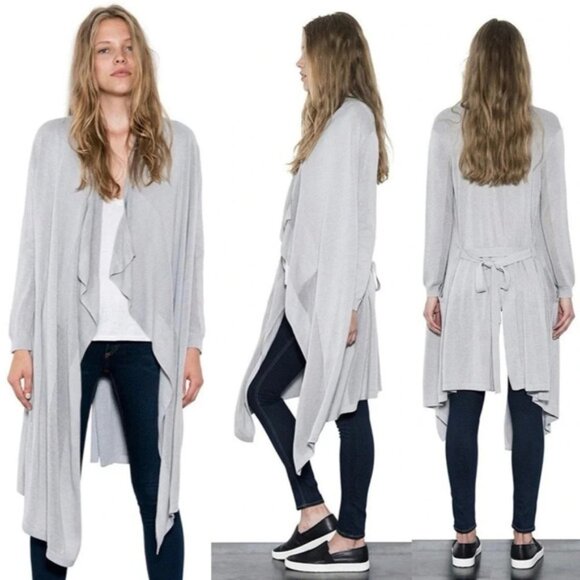 REVOLVE One Grey Day Women's Cardigan Sweater Long Belted Duster Draped Gray XS - Picture 4 of 15